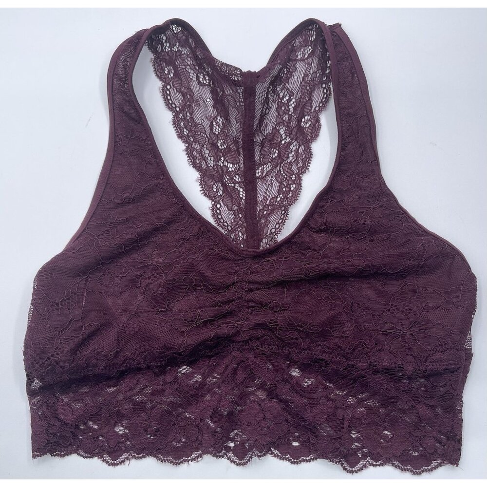 Trillium Lace Bra Womens Size Small S Burgundy Racerback‎ Floral Ladies